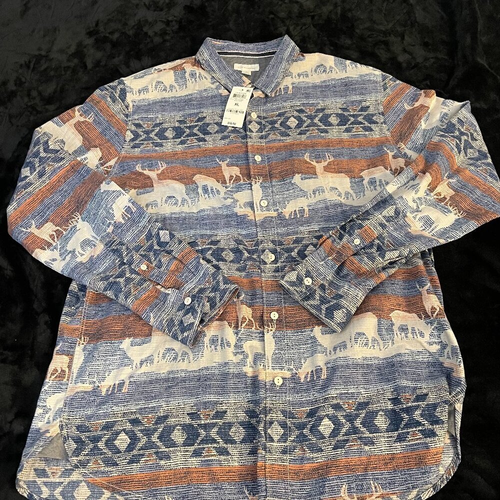 Sun + Stone XL Deer Southwestern Button Up Shirt NWT